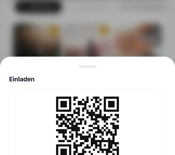 Einladen-Menü mit QR-Code, Link kopieren, WhatsApp und E-Mail