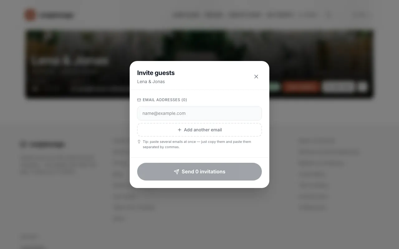 Image from the app: Enter the addresses. With „Add another email“, another field appears; you can also paste several addresses separated by commas.