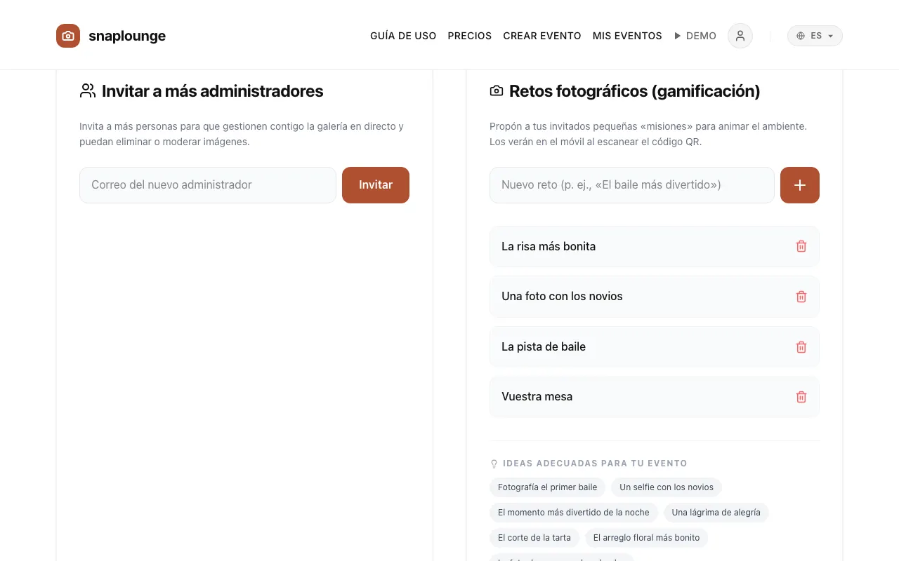 Imagen de la app: Abre la gestión del evento y baja hasta «Invitar a más administradores».