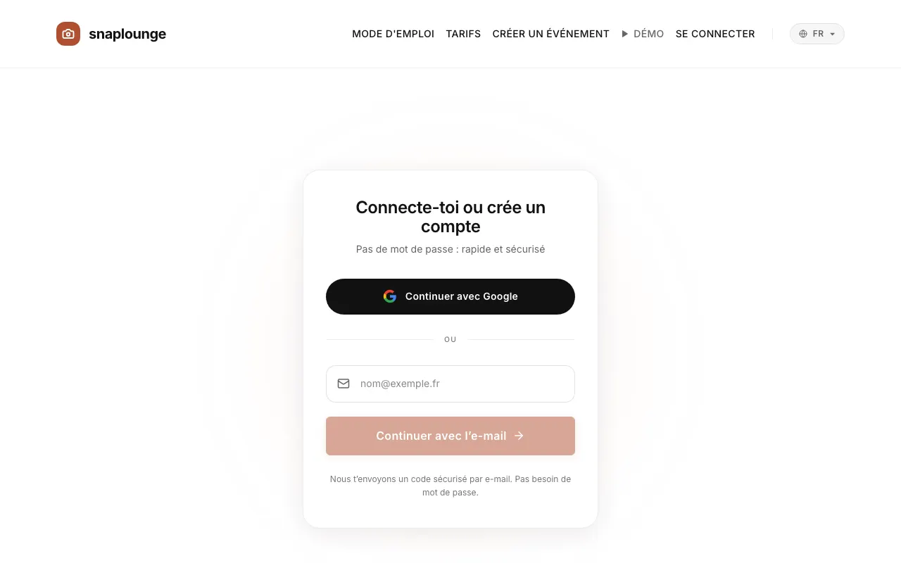 Image de l’app: Touche „Se connecter“ en haut à droite.