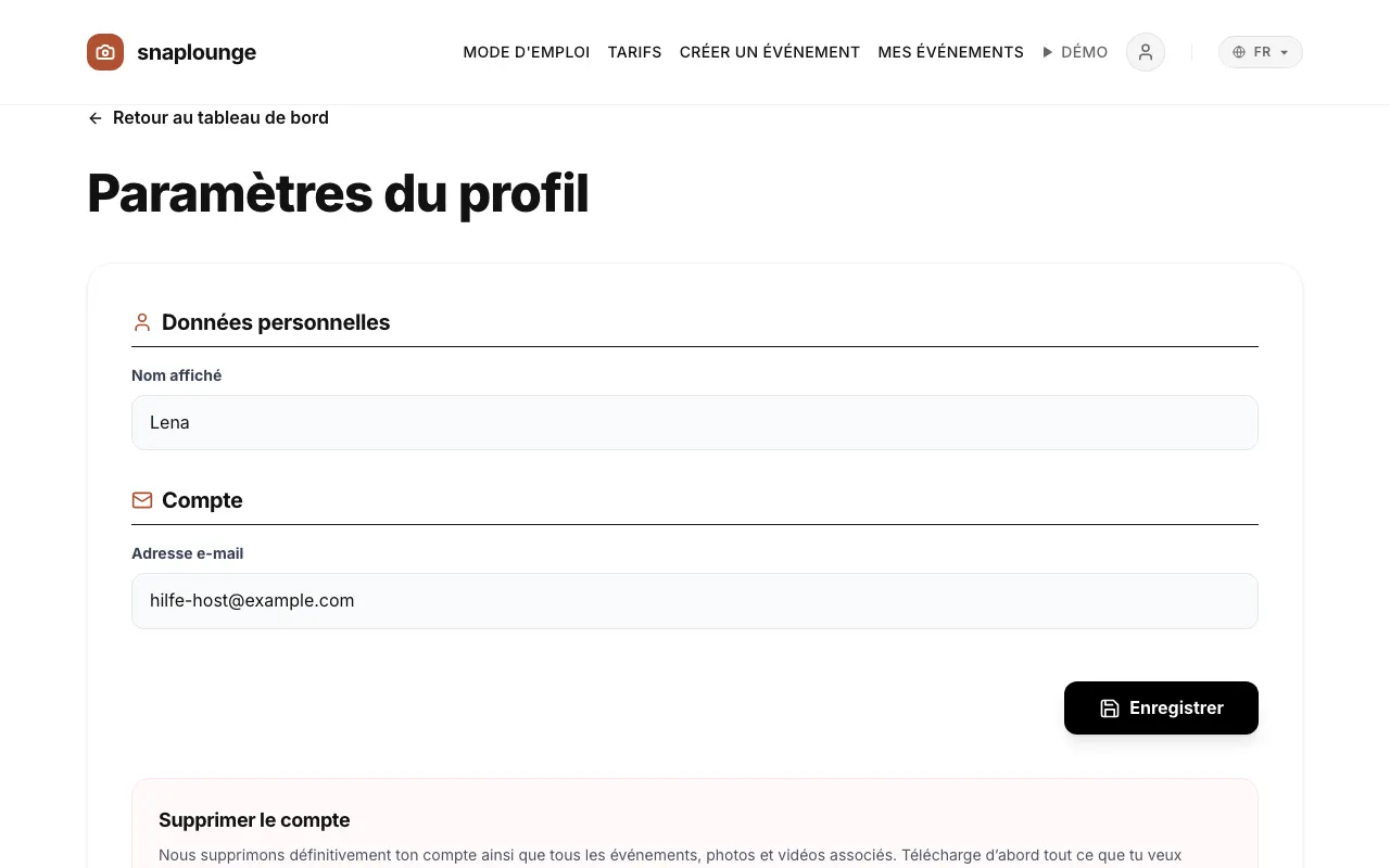 Image de l’app: Touche l’icône de personne en haut à droite, puis „Paramètres du profil“.