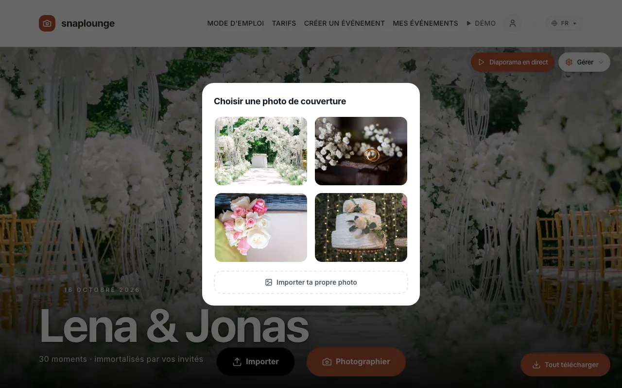 Image de l’app: Choisis „Changer l’image de couverture“. Touche un modèle – ou „Importer ta propre photo“.