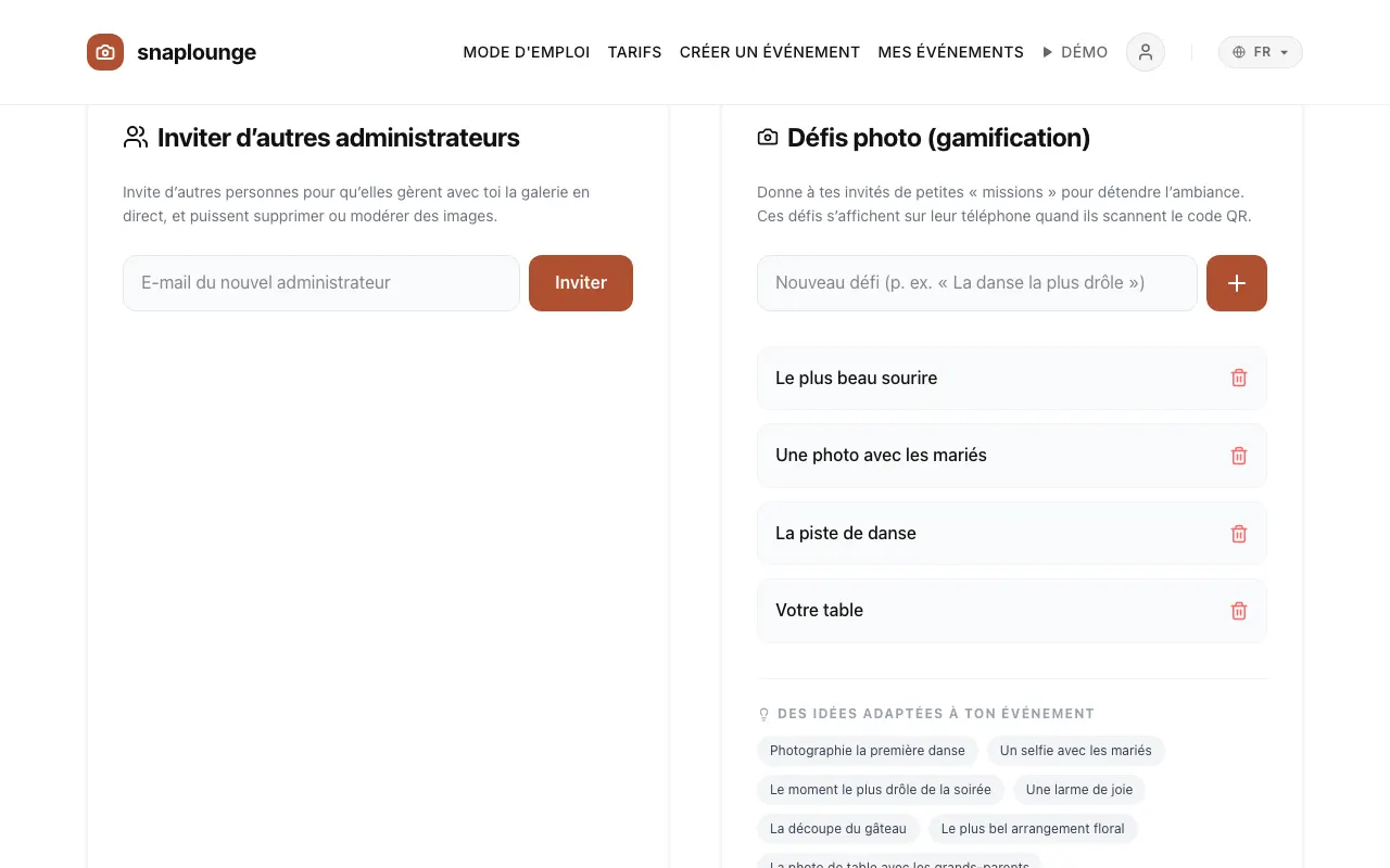 Image de l’app: Ouvre la gestion de l’événement et fais défiler jusqu’à « Inviter d’autres administrateurs ».
