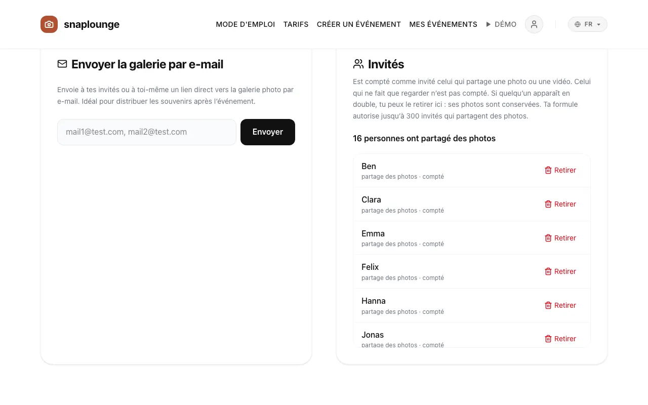 Image de l’app: Ouvre la gestion de l’événement et fais défiler jusqu’à « Invités ».