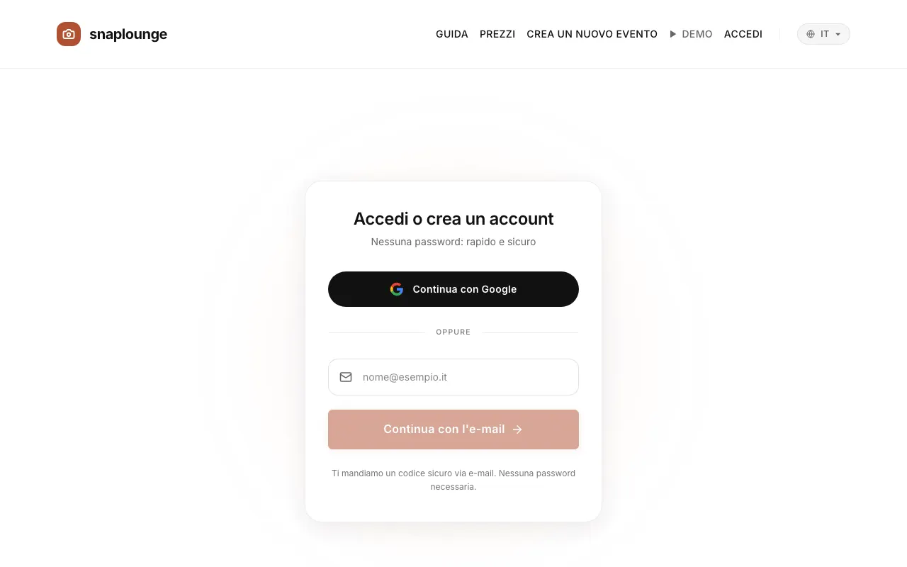 Immagine dall'app: Tocca „Accedi“ in alto a destra.