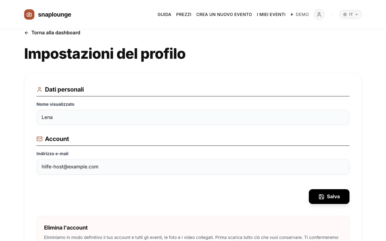 Immagine dall'app: Tocca il simbolo della persona in alto a destra e poi „Impostazioni del profilo“.