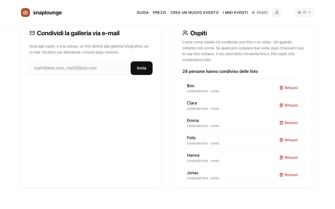 Immagine dall'app: Apri la gestione dell'evento e scorri fino a «Ospiti».