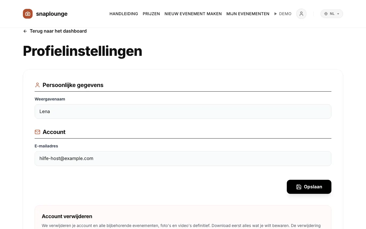 Beeld uit de app: Tik rechtsboven op het personensymbool en daarna op „Profielinstellingen“.
