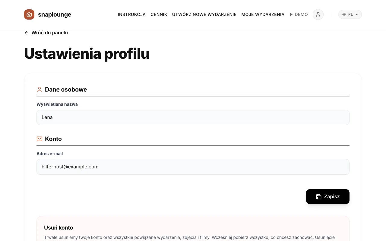Zrzut ekranu z aplikacji: Dotknij ikony osoby w prawym górnym rogu, a potem „Ustawienia profilu“.